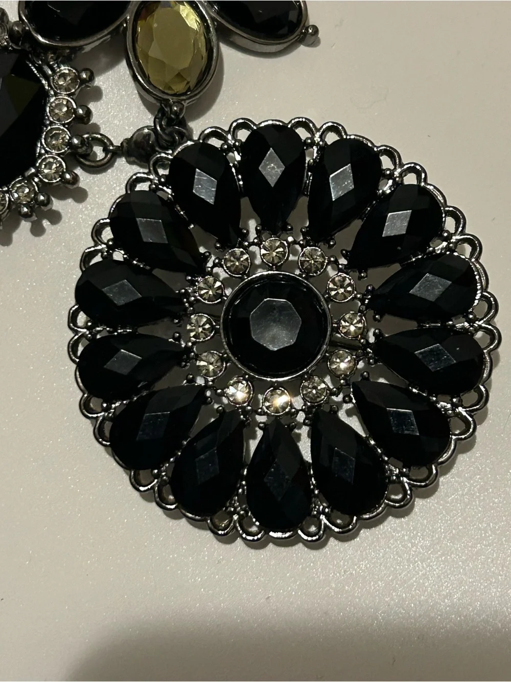 Premier Designs Vintage Black Statement Flower Pendant, Necklace and bracelet